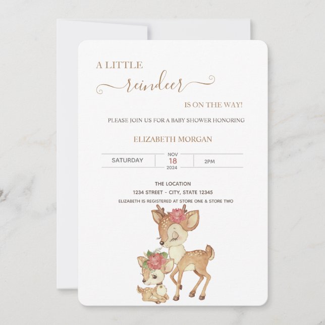 Cute Baby Deer Flowers Baby Shower   Invitation (Front)