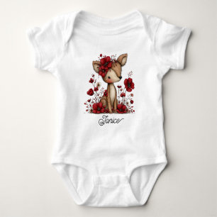 Cute Baby Deer in Red Poppies Bodysuit
