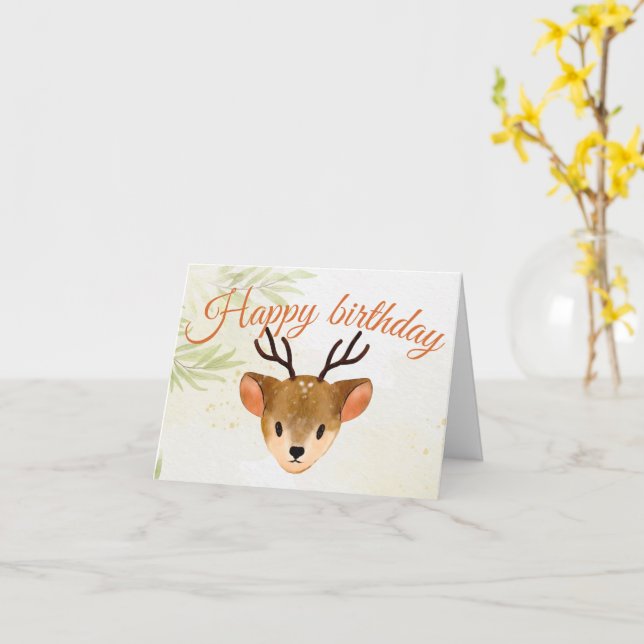 Cute baby deer in the jungle happy birthday card (Yellow Flower)