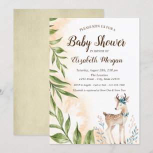 Cute Baby Deer Leaves Baby Shower Invitation