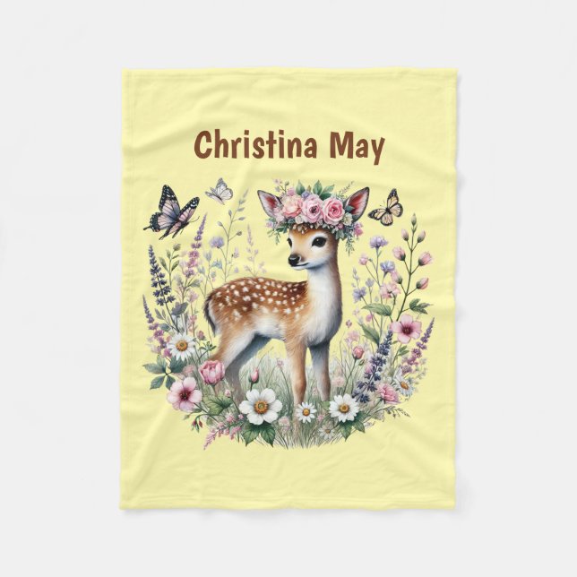 Cute baby deer lovers add name  fleece blanket (Front)