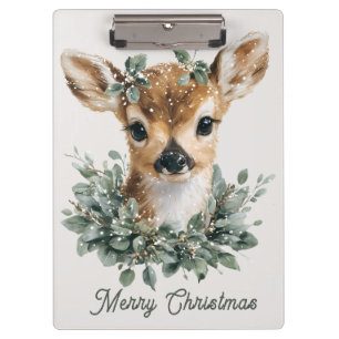 Cute Baby Deer Merry Christmas – Watercolor Fawn  Clipboard