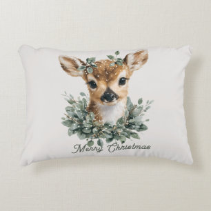 Cute Baby Deer Merry Christmas – Watercolor Fawn Decorative Cushion