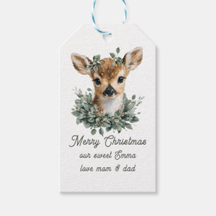 Cute Baby Deer Merry Christmas – Watercolor Fawn  Gift Tags