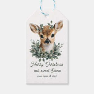 Cute Baby Deer Merry Christmas – Watercolor Fawn  Gift Tags