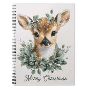 Cute Baby Deer Merry Christmas – Watercolor Fawn Notebook