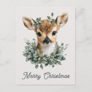 Cute Baby Deer Merry Christmas – Watercolor Fawn  Postcard