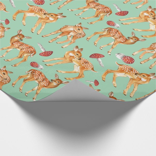 Cute Baby Deer Mushroom Turquoise-green Wrapping Paper (Corner)