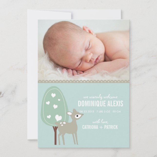 Cute Baby Deer Photo Birth Announcements (Front)