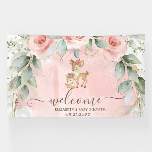 Cute Baby Deer Pink Roses Banner