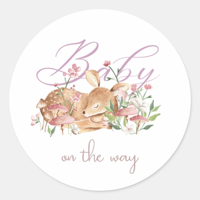 Cute Baby Deer Sleeping in Woodland Garden Classic Round Sticker (Front)