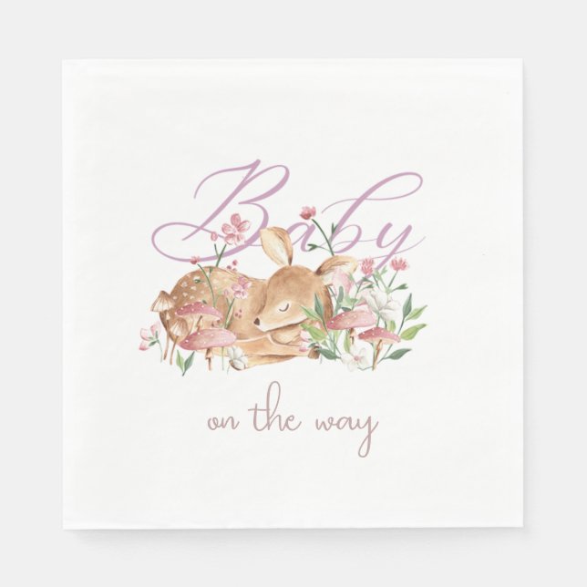 Cute Baby Deer Sleeping in Woodland Garden Napkin (Front)