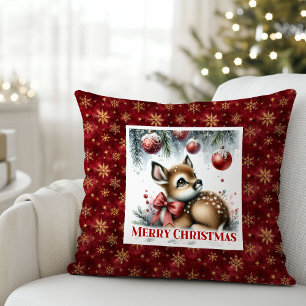 Cute Baby Deer Snowy Forest Kids Gift Christmas  Cushion