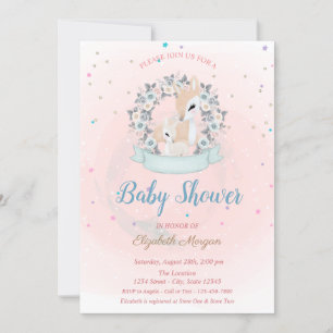 Cute Baby Deer, Stars Blue Roses Baby Shower  Invitation
