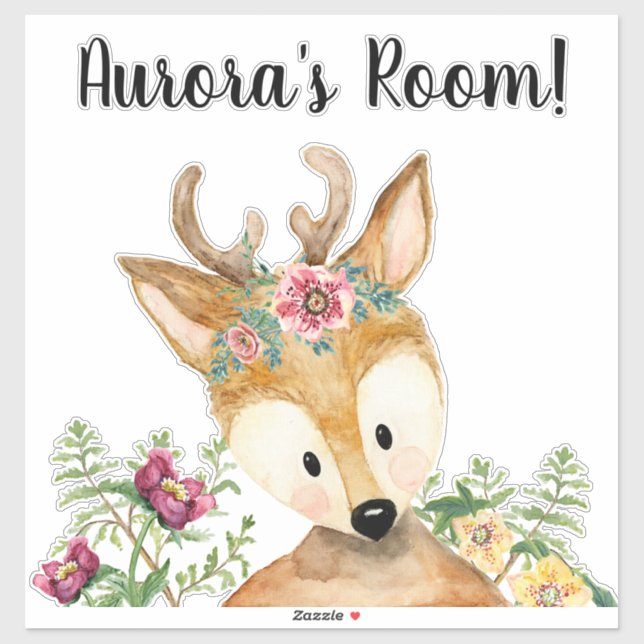 Cute Baby Deer Watercolor Boho Floral Nursery Name (Sheet)