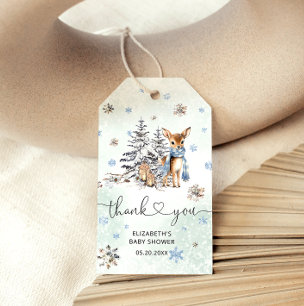 Cute Baby Deer Winter Blue Baby Gift Gift Tags