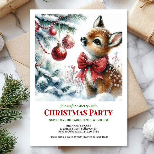 Cute baby deer winter scene Christmas party invite (Cute baby deer winter scene Christmas party invitation)