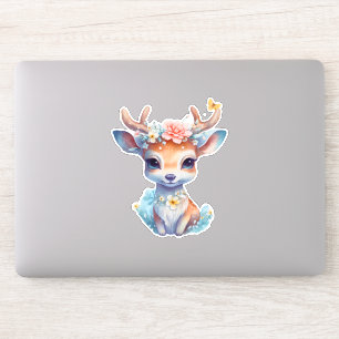 Cute Baby Deer with Antlers and Flowers