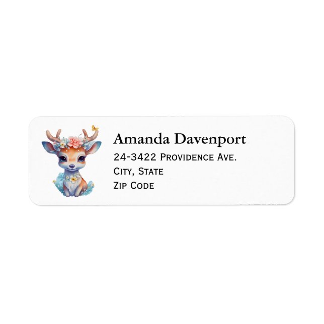 Cute Baby Deer with Antlers and Flowers Address (Front)