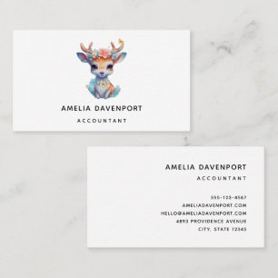 Cute Baby Deer with Antlers and Flowers Business Card