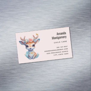 Cute Baby Deer with Antlers and Flowers Magnetic Business Card