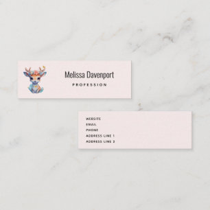 Cute Baby Deer with Antlers and Flowers Mini Business Card