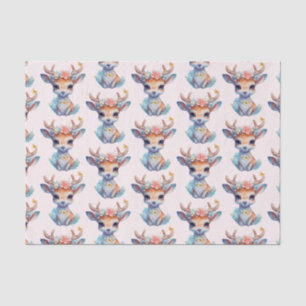 Cute Baby Deer with Antlers and Flowers Pattern Tissue Paper