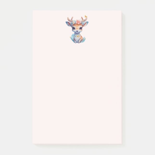 Cute Baby Deer with Antlers and Flowers Post-it Notes (Front)