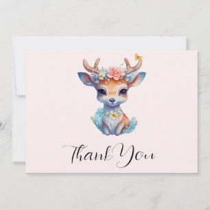 Cute Baby Deer with Antlers and Flowers Thank You Card
