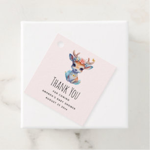 Cute Baby Deer with Antlers and Flowers Thank You Favour Tags