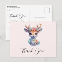 Cute Baby Deer with Antlers and Flowers Thank You