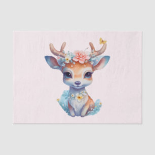 Cute Baby Deer with Antlers and Flowers Tissue Paper