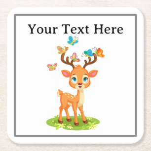 Cute Baby Deer with Butterflies-47568 Square Paper Coaster