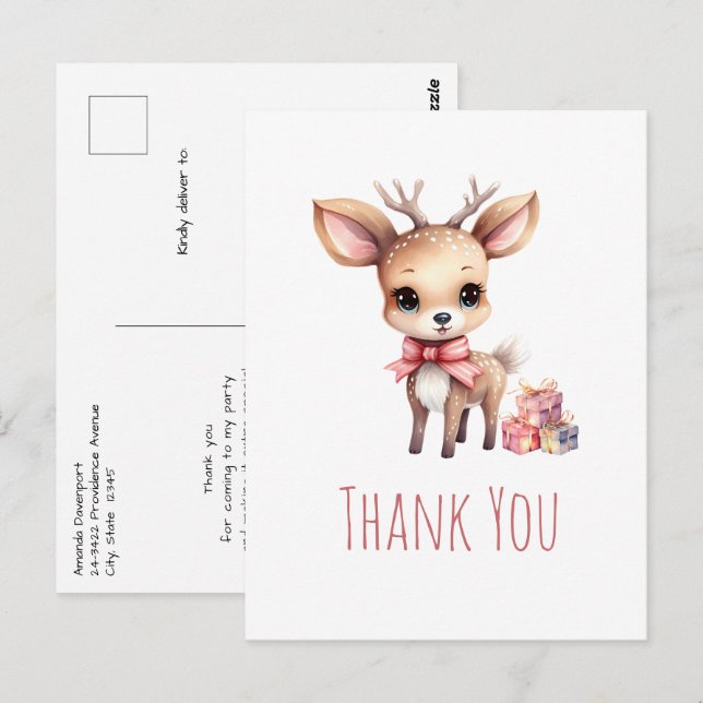 Cute Baby Deer with Gifts Thank You Postcard (Front/Back)