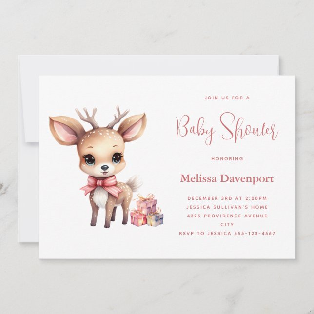 Cute Baby Deer with Presents Baby Shower Invitation (Front)