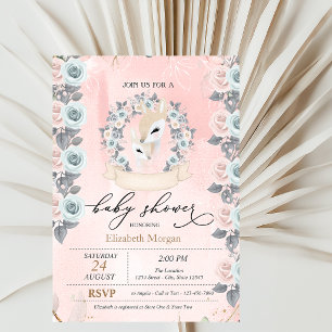 Cute Baby Deers Border Roses Baby Shower  Invitation