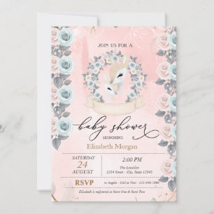 Cute Baby Deers Border Roses Baby Shower  Invitation