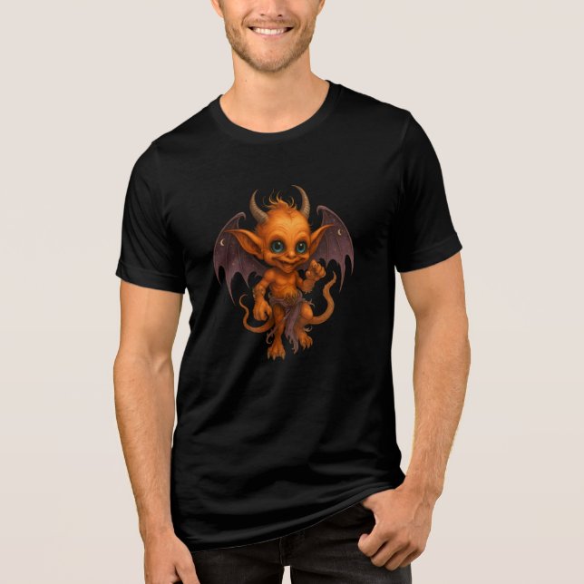 Cute Baby Demon with Big Eyes & Wings Tri-Blend Shirt (Front)