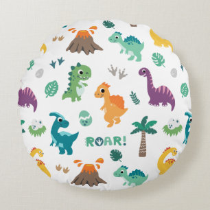 Cute Baby Dino Dinosaur pattern Kids Birthday Round Cushion