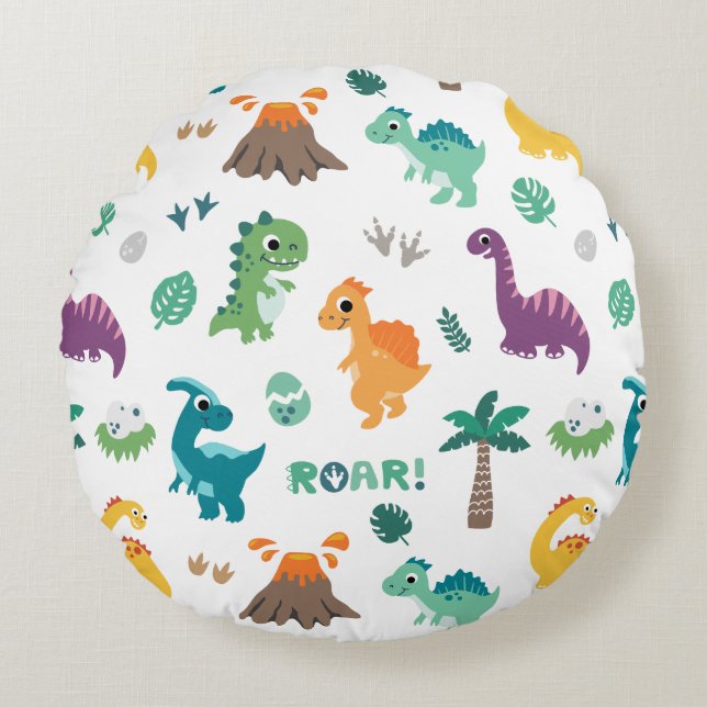 Cute Baby Dino Dinosaur pattern Kids Birthday Round Cushion (Front)