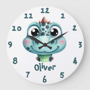 Cute Baby Dino Face Large Clock