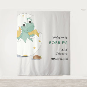 Cute Baby Dino in Egg Neutral Baby Shower Backdrop Tapestry