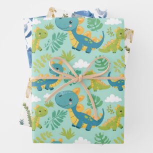 Cute baby dinos, boho style seamless wrapping paper sheet