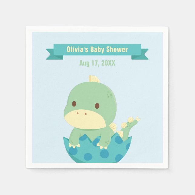Cute Baby Dinosaur About to Hatch Party Supplies Napkin (Front)