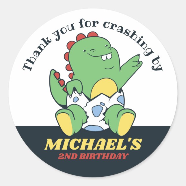 Cute Baby Dinosaur and Egg Kids Birthday Party Classic Round Sticker (Front)