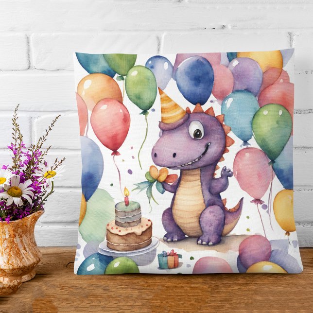 Cute Baby Dinosaur Birthday Cushion (Creator Uploaded)