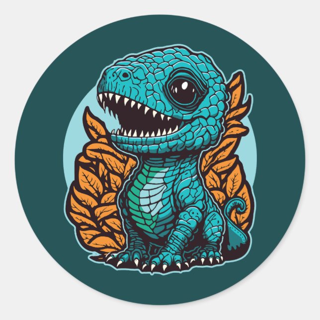 Cute Baby Dinosaur Classic Round Sticker (Front)