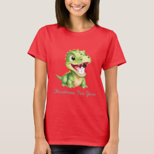 Cute baby Dinosaur eat snowman Christmas party gif T-Shirt