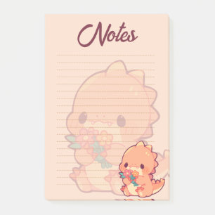 Cute Baby Dinosaur Floral Peach Lined Post-it Note