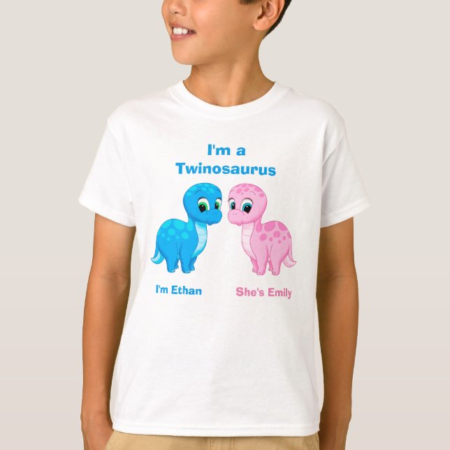 Cute Baby Dinosaur Fraternal Twins Personalised T-Shirt (Front)